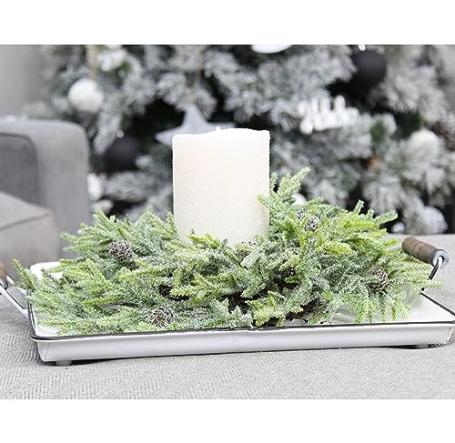Artificial Christmas Wreaths 2-Pack, 14-Inch Flocked Greenery with Pinecones for Indoor/Outdoor Decor
