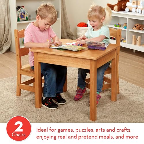 Solid Wood Kids Table and Chairs Set - 3-Piece Toddler Playroom Furniture