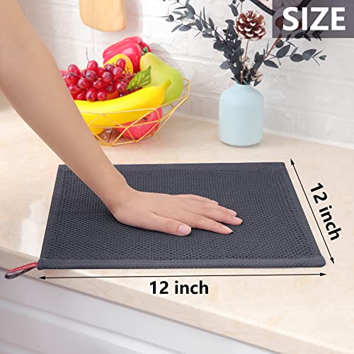 Homaxy 100% Cotton Waffle Weave Kitchen Dish Cloths 6-Pack, Dark Grey