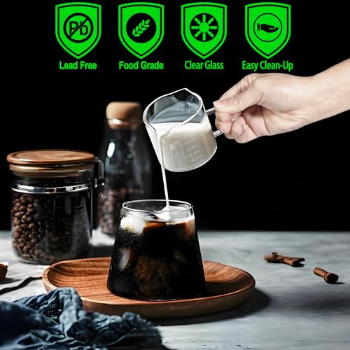 QUMMFA 5 OZ Espresso Cups Set with Double Spouts & Handle, Heat-Resistant Borosilicate Glass, Small Cappuccino Cups for Coffee Bar - 2 Pack