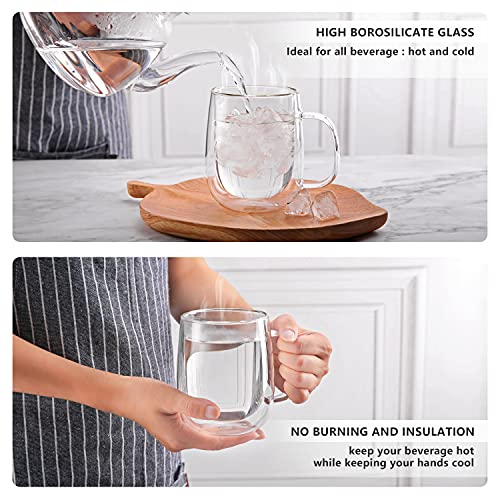 12oz Double Wall Glass Coffee Mugs Set of 4 - Insulated Handled Espresso, Latte & Tea Cups