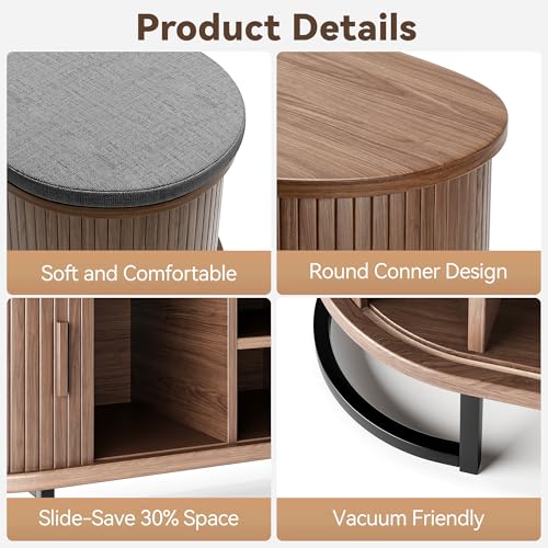 47-Inch Shoe Storage Bench with Cushioned Seat and Sliding Doors