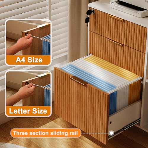 3-Drawer Fluted Mobile Filing Cabinet with Lock, Rolling Under-Desk Organizer