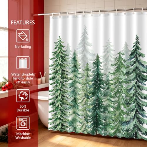 JWXCBIM Christmas Snowy Forest Shower Curtain 72x72 Inch with Hooks - Winter Xmas Pine Tree Holiday Bathroom Decor (Pack of 1)