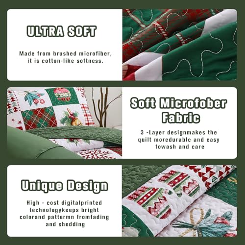 Mybedsoul King Size Christmas Quilt Set - Holiday Patchwork Bedding with Pillowcases