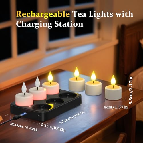 Rechargeable Tea Lights with Remote & Timer - Flameless LED Candles, Eco-Friendly, Battery-Free, 6 Pack