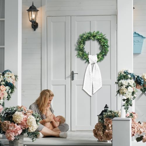 Ftuuo White Wreath Sash for Front Door, 5.11 x 54.33 Inches, Satin Garland Ribbon for Indoor Outdoor Decor