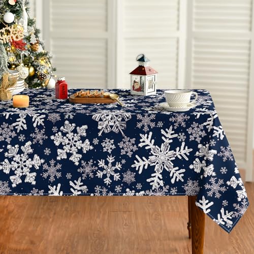 Horaldaily Christmas Tablecloth 60 x 120 Inch Rectangular Blue Snow Decor