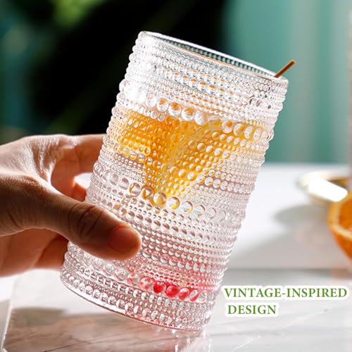 Vintage Hobnail Drinking Glasses Set of 8, Embossed Glass Tumblers