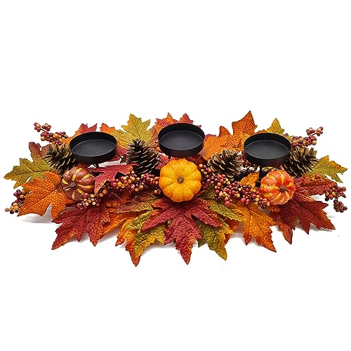 Fall Thanksgiving Centerpiece with Artificial Pumpkins and Pine Cones - Harvest Table Decor