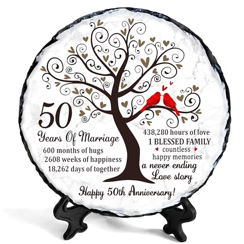 50th Wedding Anniversary Slate Plate Keepsake with Wooden Stand