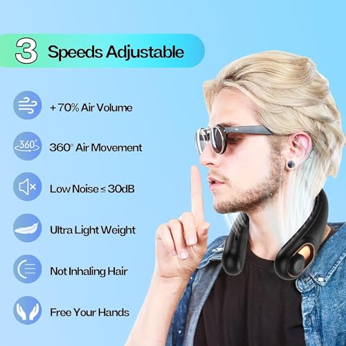 KIDEE Portable Bladeless Neck Fan, 4000mAh Rechargeable Hands-Free Wearable Fan