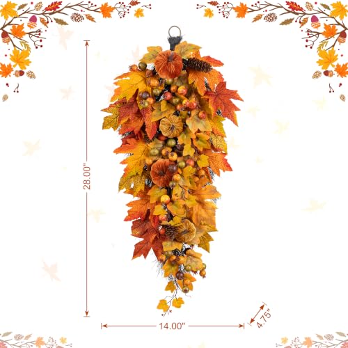 28-Inch Velvet Pumpkin Teardrop Swag with Pinecones and Berries