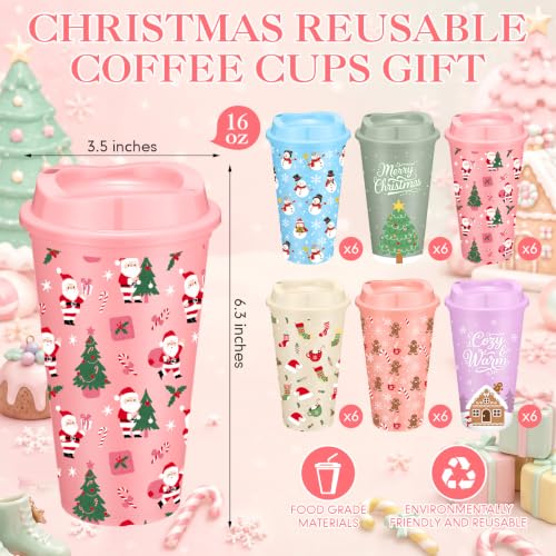 36 Pack Christmas Coffee Cups with Lids, 16oz, Pastel Assorted Patterns - Acellegic