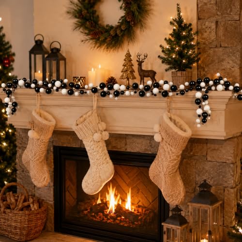 LFUTARI 9ft Black White Christmas Ball Garland - Gothic Xmas Tree Decor