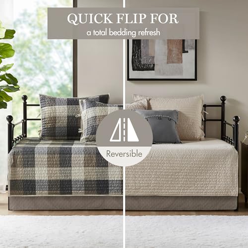 6-Piece Reversible Plaid Herringbone Daybed Cover Set - Twin Size