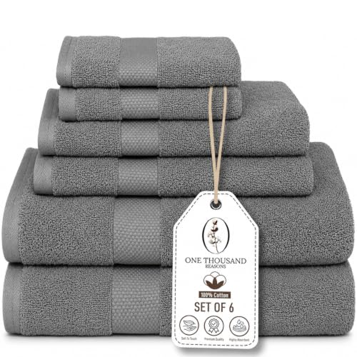 6-Piece Luxury Cotton Bath Towel Set - Absorbent Quick-Dry Bathroom Towels
