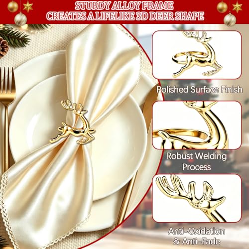 Legigo Set of 6 Gold Reindeer Napkin Rings for Christmas Table Decor