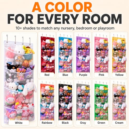 Stuffed Animal Storage Over Door Organizer with Mesh Pockets