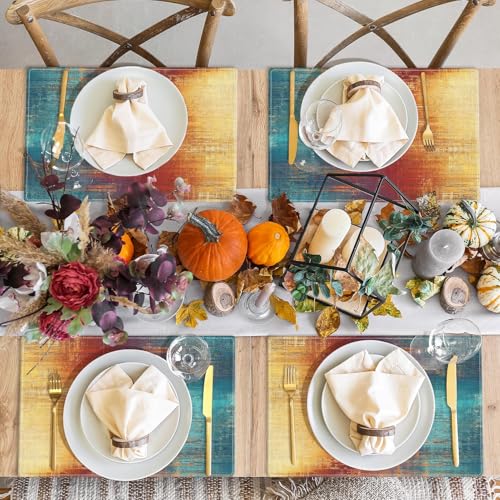 Abstract Vintage Art Linen Placemats - Set of 4, 12x18 Inch Table Mats