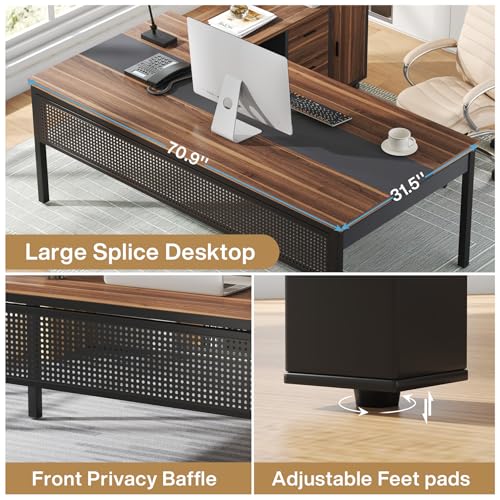 71-Inch L-Shaped Executive Desk with Mobile File Cabinet and Storage