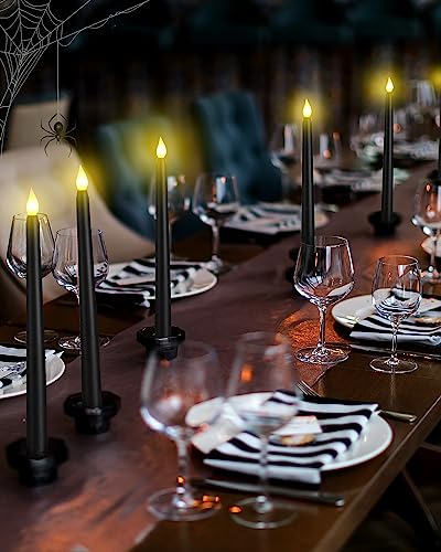 Funtery 48 Pack Flameless LED Taper Candles Black 11 Inch Classic Style for Decor
