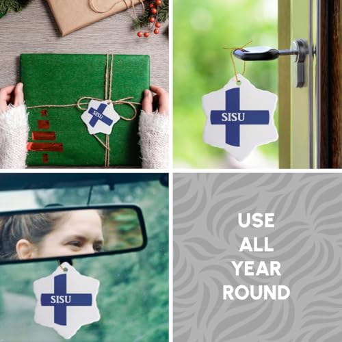3dRose Sisu on Finland Flag 3 inch Snowflake Porcelain Ornament - Snowflake Ornament 3"