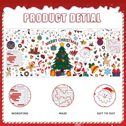 PADELO Christmas Giant Coloring Poster 30x72 Inch - DIY Holiday Tablecloth & Banner - One Piece