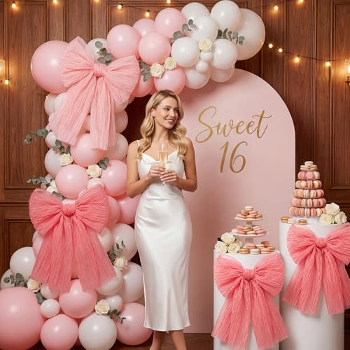 3-Pack Large Shimmer Pleated Gauze Bows - Pink Wall & Party Decor (14x16")