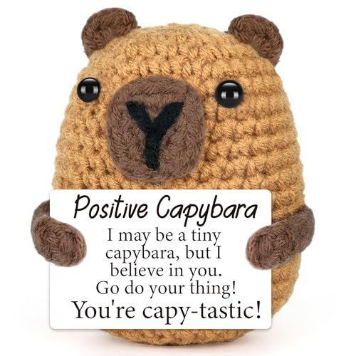 Mini Crochet Capybara Desk Buddy with Motivational Card - Stress Relief Gift