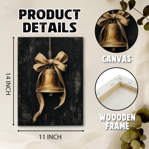 JMENGSSFL Vintage Christmas Bell Rustic Canvas Wall Art 11x14 | YH-Christmas-16