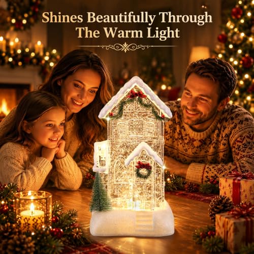 Lighted Christmas Snow Globe Church Water Lantern, 12.5” High