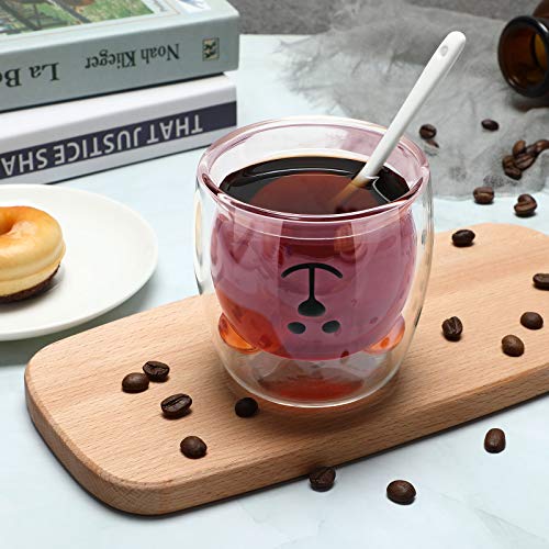 Patelai Pink Bear Double Wall Glass Mug 200ml Milk Tea Coffee Cup Gift