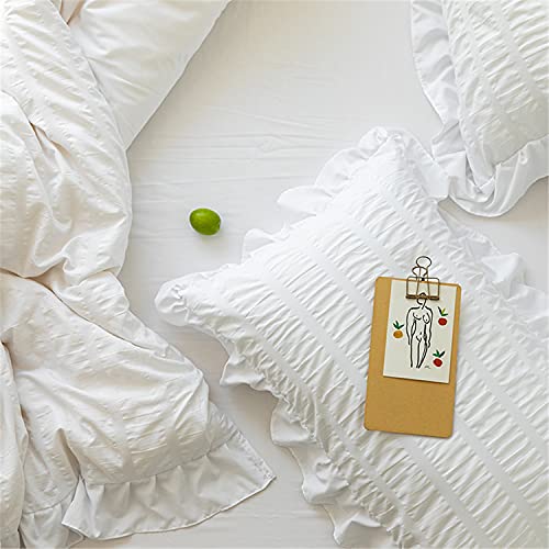 Queen Seersucker Duvet Cover Set - 3 Piece Ruffled Bedding