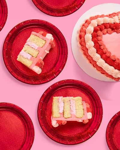 Red Foil Party Plates 25 Pack - Shimmer Disposable Cake & Celebration Tableware