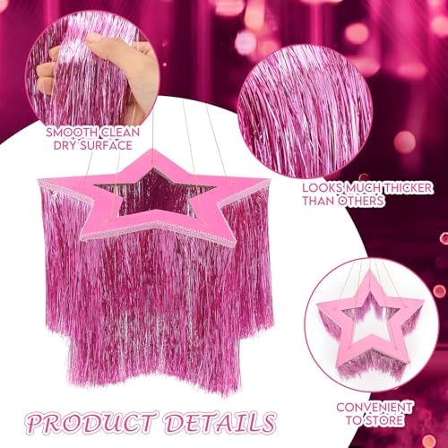 3-Piece Pink Star Fringe Chandelier - Metallic Tinsel Party Decor
