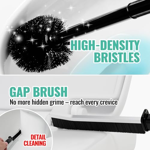 3-in-1 Toilet Brush and Plunger Set with Holder & Crevice Brush - Black
