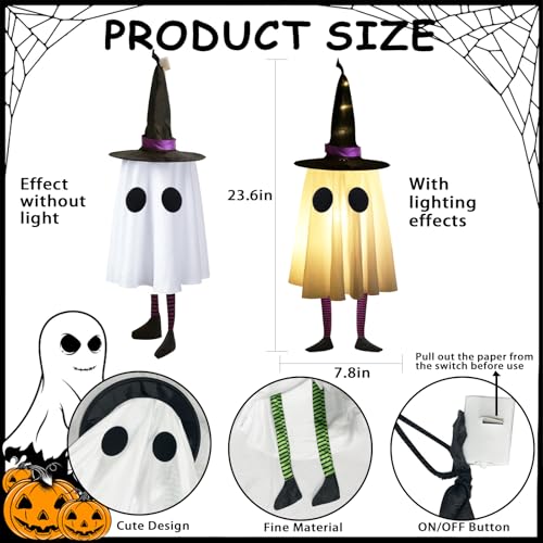 Light-Up Hanging Halloween Ghost Decor with Witch Hats - Set of 3