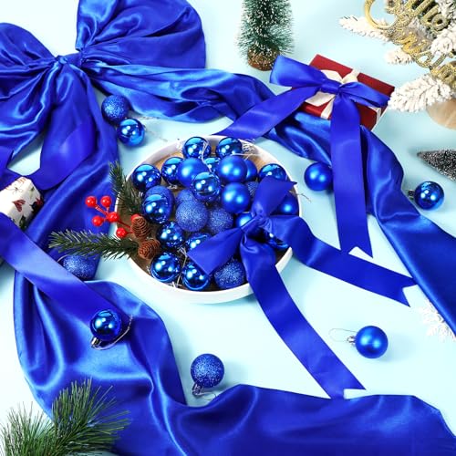 Gejoy Blue Bow 47" x 15.7" Christmas Tree Topper Bow Set with Ornaments