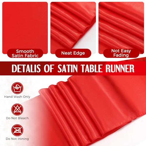 Tudomro 16 Pcs White & Red Round Tablecloth and Satin Runner Set - 84in Tablecloths & 108x12in Runners