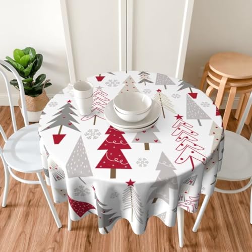 Christmas Tablecloth Round 60 Inch with Christmas Tree Pattern – 150cm Polyester, Indoor/Outdoor