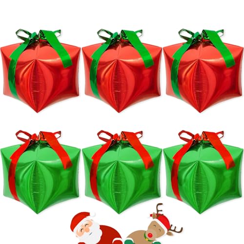 VHUWE Christmas Gift Balloons X 6 - 22 Inch Red & Green Foil Balloons for Holiday Decorations