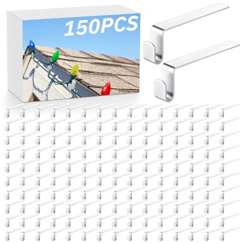 150 Pcs Christmas Gutter Hooks for Shingles & Soffit - Metal Light Clips