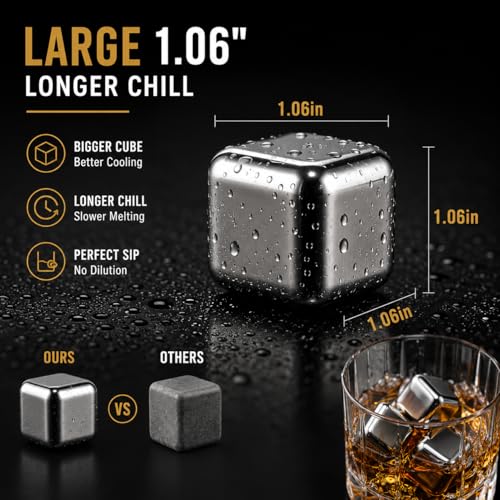 Reusable Stainless Steel Ice Cubes 6 Pack for Whiskey & Cocktails