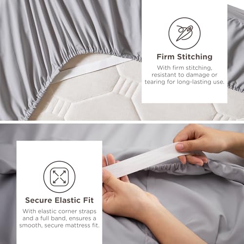 Bedsure Deep Pocket Queen Sheets Set - Fits Mattresses Up to 21 Inches Thick - 4 Piece GentleSoft Bed Sheets, Moisture Wicking, Soft & Cooling Bedsheet & Pillowcases, Easy & Secure Fit, Light Grey