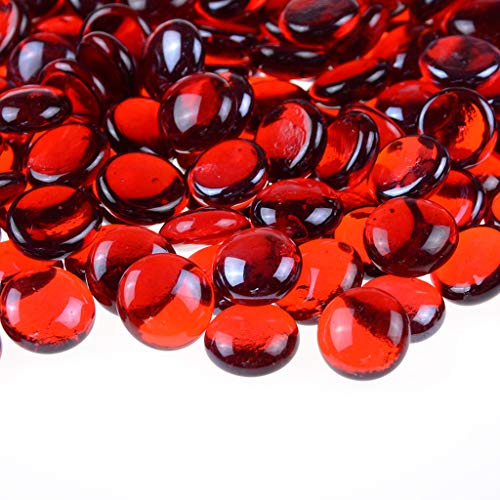 Red Flat Glass Gems & Marbles for Vase Fillers & Table Scatter - 1 lb