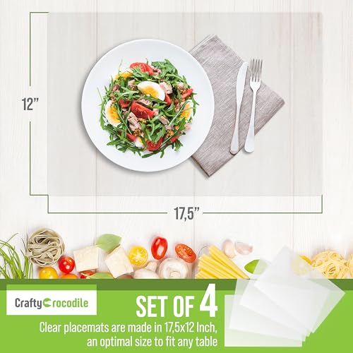 Clear Vinyl Placemats Set of 4 - 17.5 x 12 Inch Transparent Table Mats