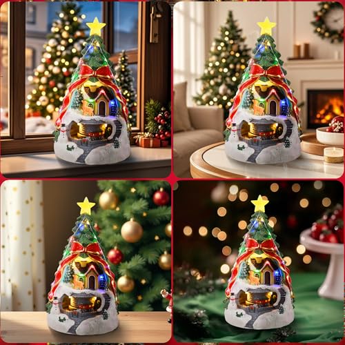 9.65IN Large Christmas Tree & Spinning Train Village Set - Pre-Lit Artificial Decor