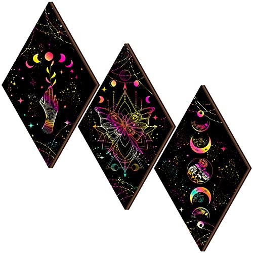 3-Piece Wooden Moon Phase Wall Art, Boho Celestial Hanging Decor Set