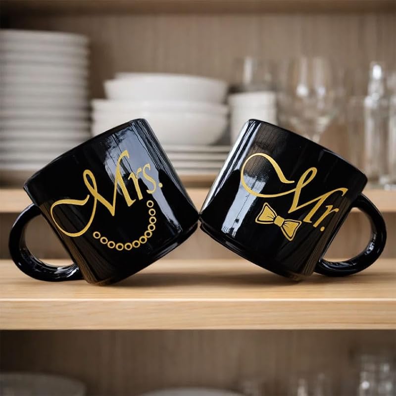 Mr & Mrs Mug Set – Funny Black Ceramic Coffee Mugs for Couples, Mr Mrs Variation